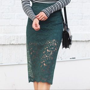 ARITZIA Green Lace Midi Skirt